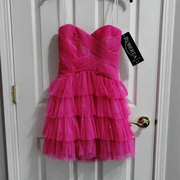 pleated hot pink dress Jovani 07249 Size 2 Hot Pink Pageant Bodysuit Overskirt Formal